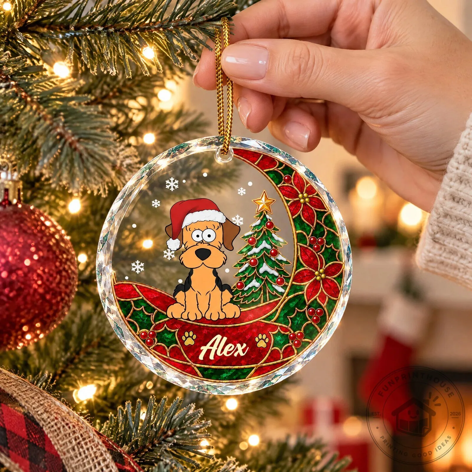Personalized Christmas Puppy Dog Stained Glass Style Holiday Ornament 9 Personalized Christmas Puppy Dog Stained Glass Style Holiday Ornament