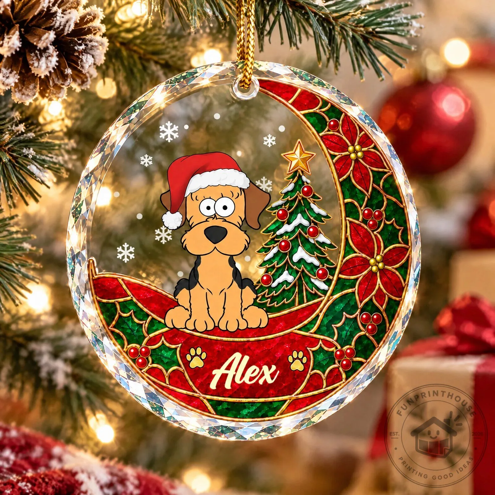 Personalized Christmas Puppy Dog Stained Glass Style Holiday Ornament 10 Personalized Christmas Puppy Dog Stained Glass Style Holiday Ornament