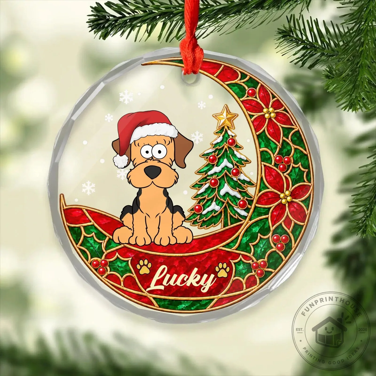 Personalized Christmas Puppy Dog Stained Glass Style Holiday Ornament 11 Personalized Christmas Puppy Dog Stained Glass Style Holiday Ornament