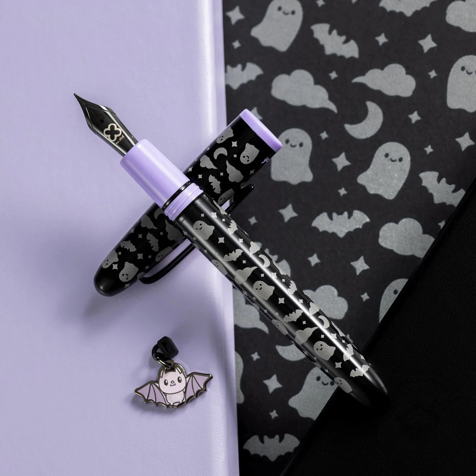 Sweet Kawaii Design Estie Fountain Pen with Haunted Black Ghost and Bat Pattern 1 Sweet Kawaii Design Estie Fountain Pen with Haunted Black Ghost and Bat Pattern