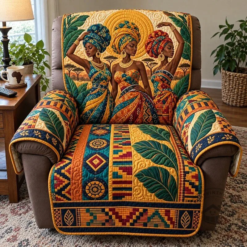 African American Women Golden Heritage Elegance Quilted Sofa Cover