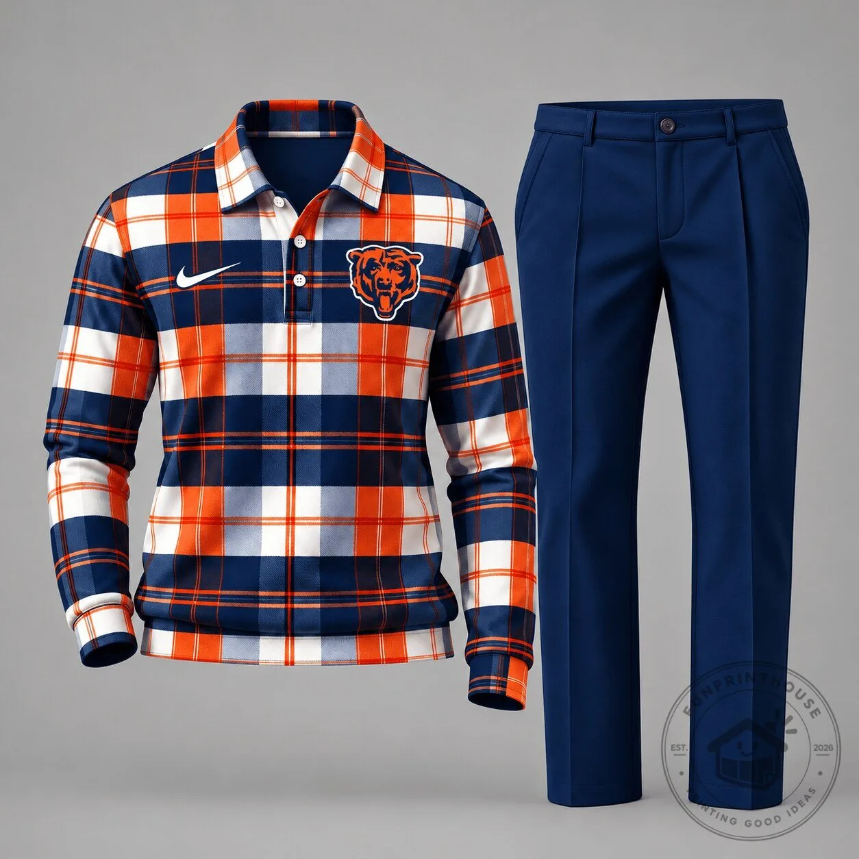 Chicago Bears Plaid Long Sleeve Polo Shirt