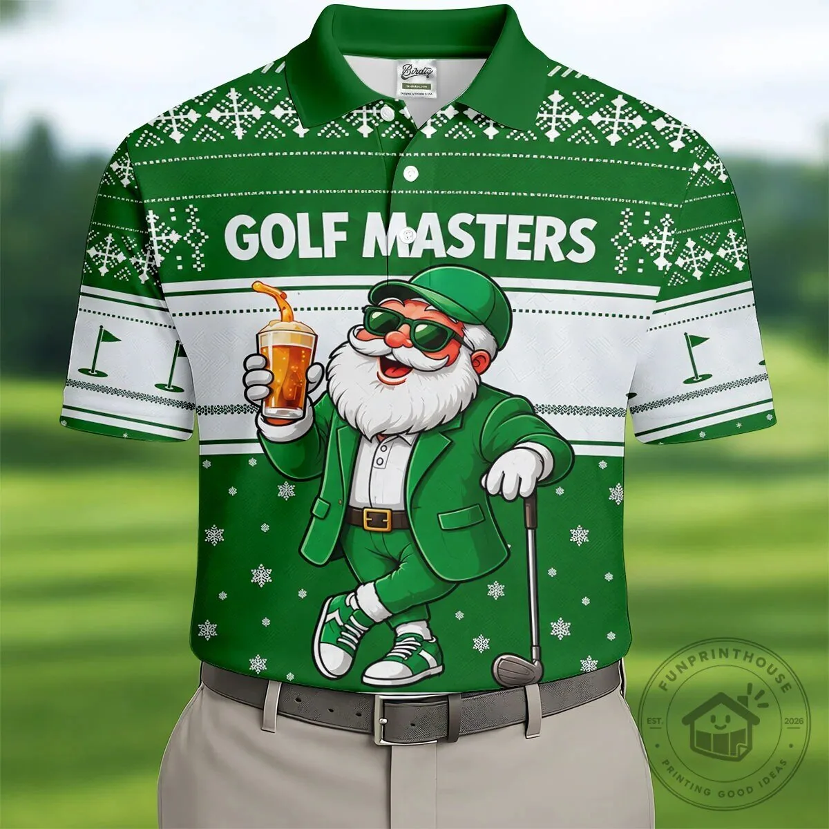 Christmas Golf Masters Santa Claus Beer Ugly Sweater Style Polo Shirt
