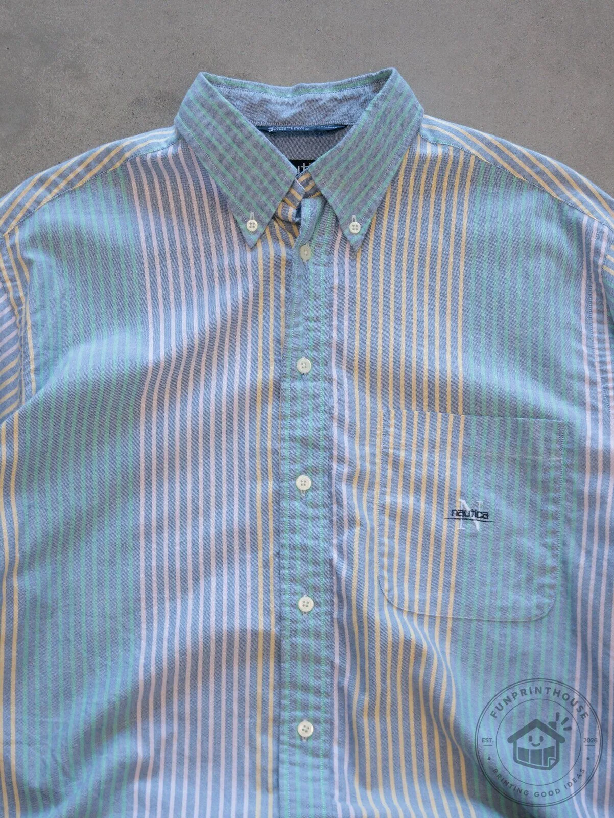 Vintage Nautica Striped Button-Down Long Sleeve Shirt for Men 6 Vintage Nautica Striped Button-Down Long Sleeve Shirt for Men